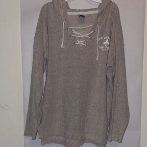 Women's Gray Hooded Lace-Up Sweater